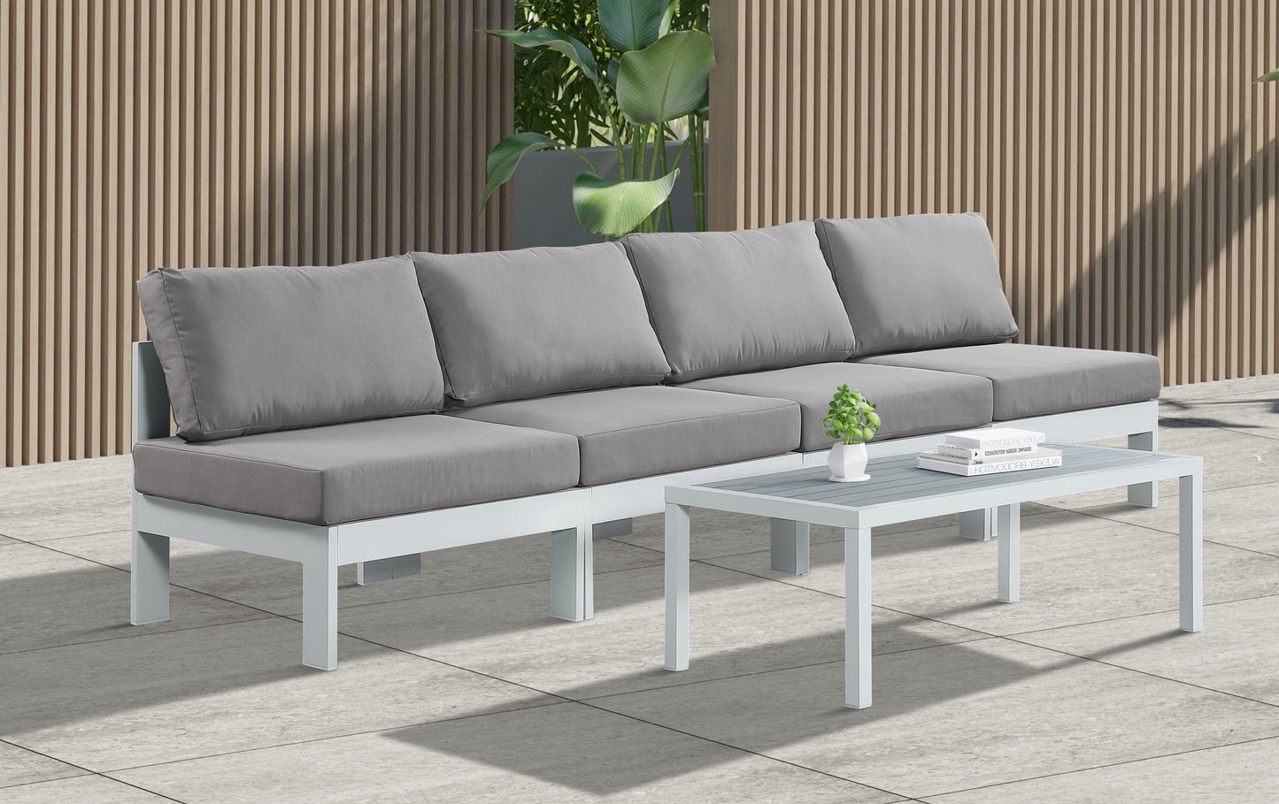 Nizuc - Outdoor Patio 4 Seat Armless Modular Sofa With White Frame