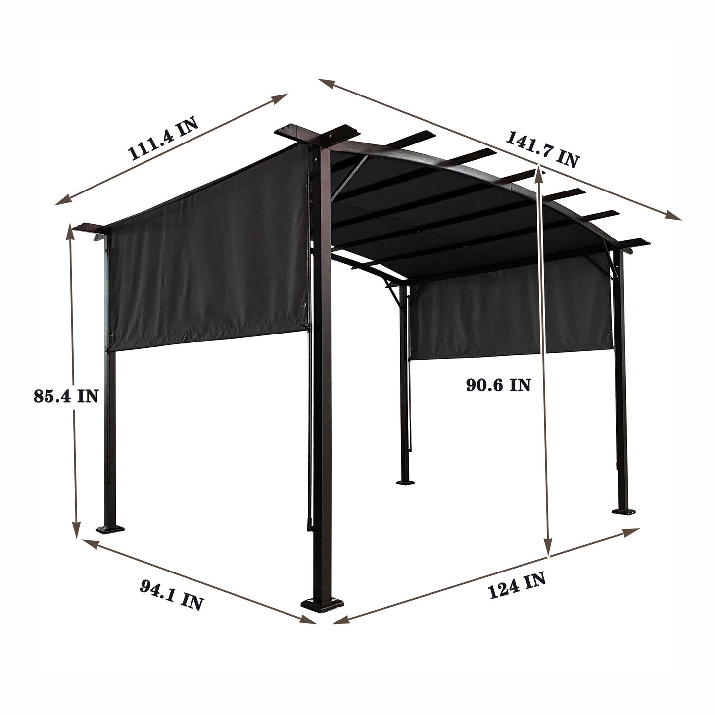 Outdoor Patio Pergola Gazebo - Steel Frame Sun Shelter With Retractable Canopy