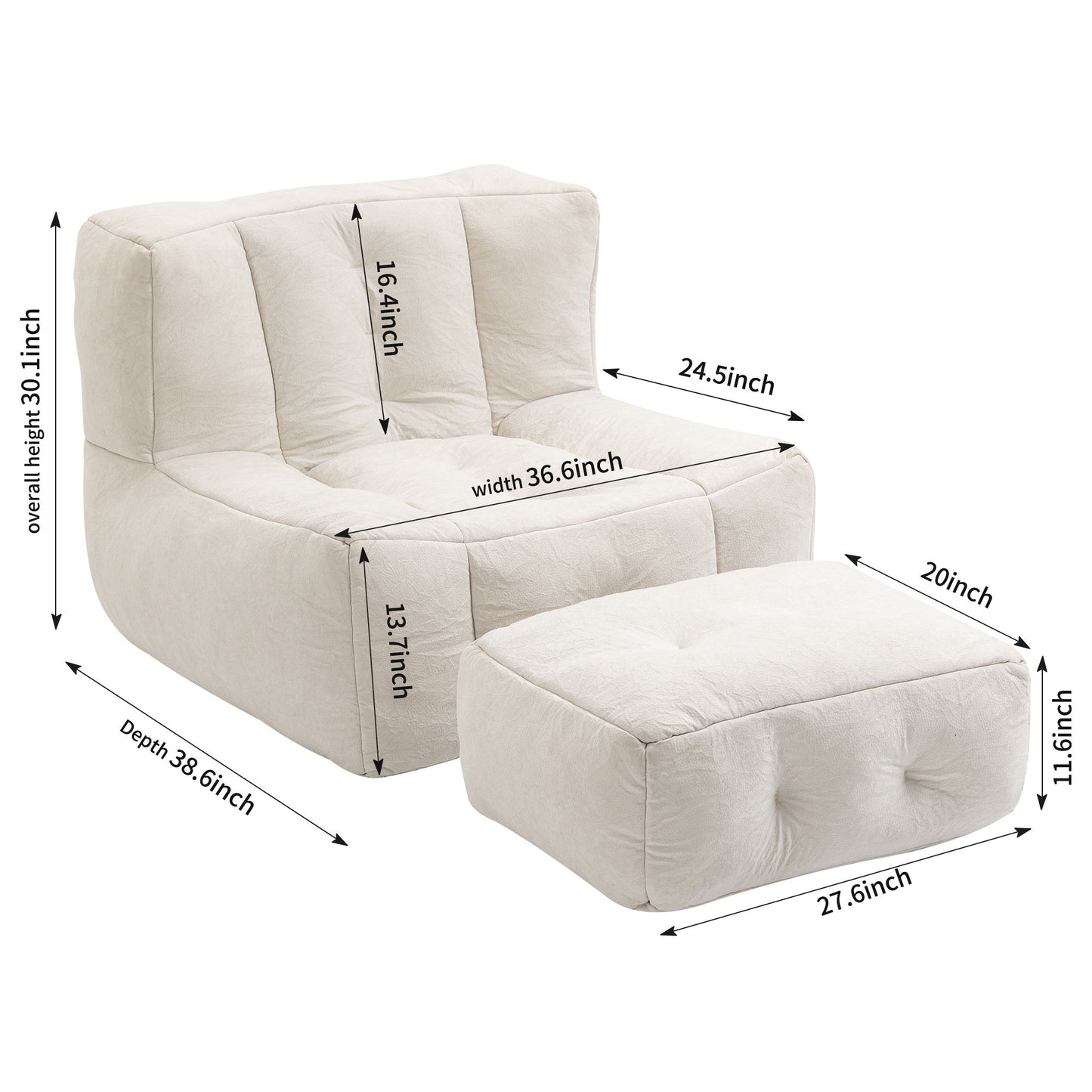 Modern Indoor Fluffy Bean Bag Chair With Memory Foam And Ottoman, Super Soft