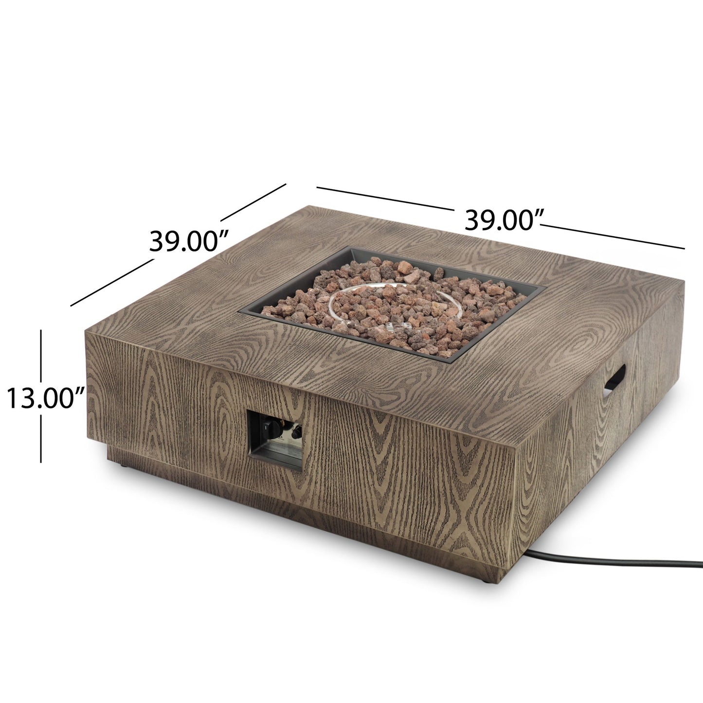 Wellington Square Iron Fire Pit With Wood Pattern Design And 50, 000 Btu Output