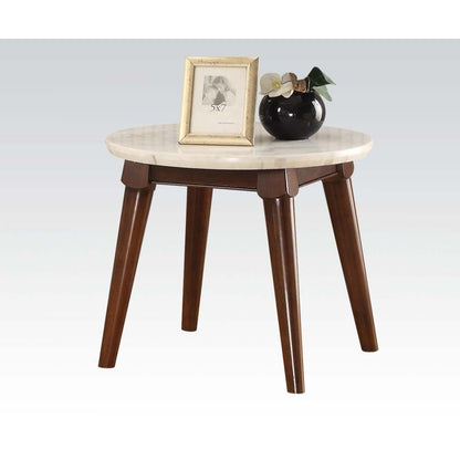 Gasha - End Table - White Marble Top & Walnut