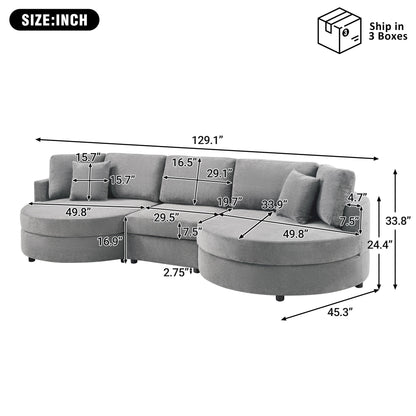 Modern 3 Seater Upholstered Sofa With Curved Design