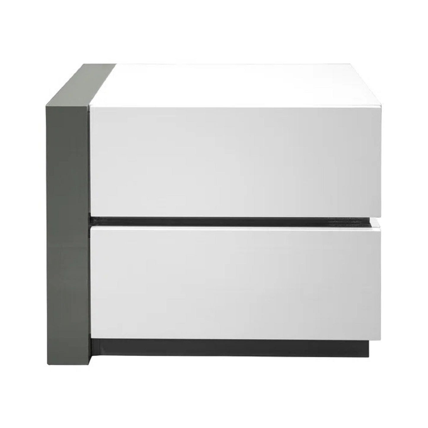 Nightstand Bedside Table With 2 Drawer For Bedroom - White / Silver