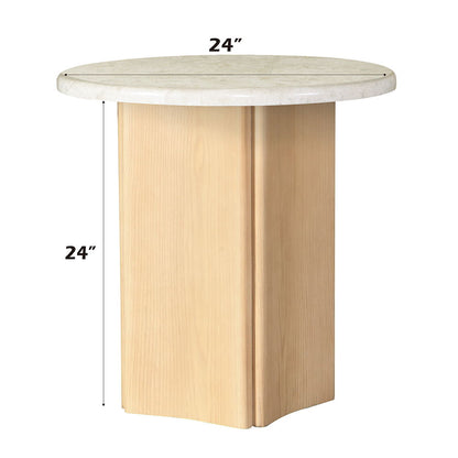 Qwin - End Table With Marble Top - Marble Top & Oak