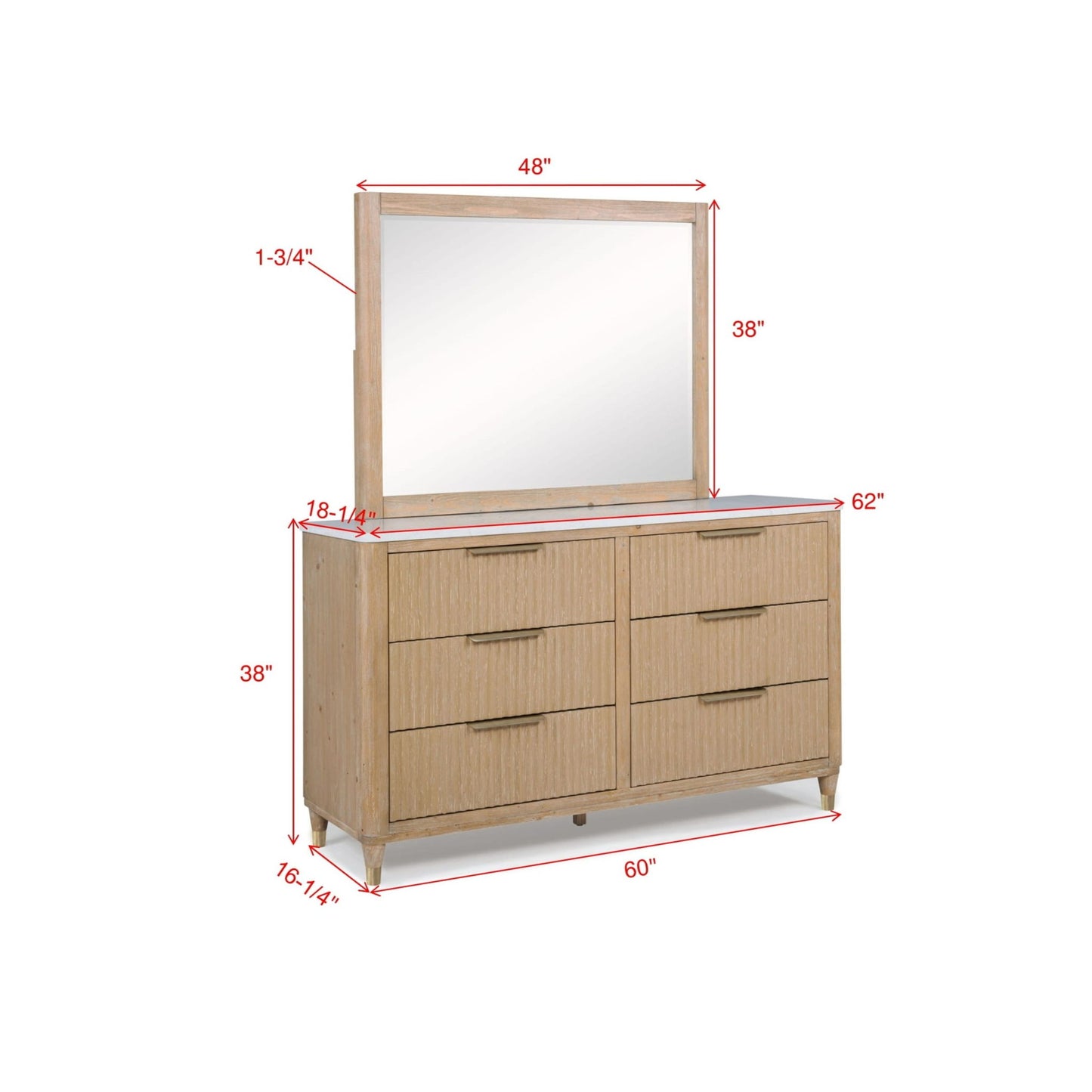 6 Drawers Dresser With Accented Hardware - Natural Wood