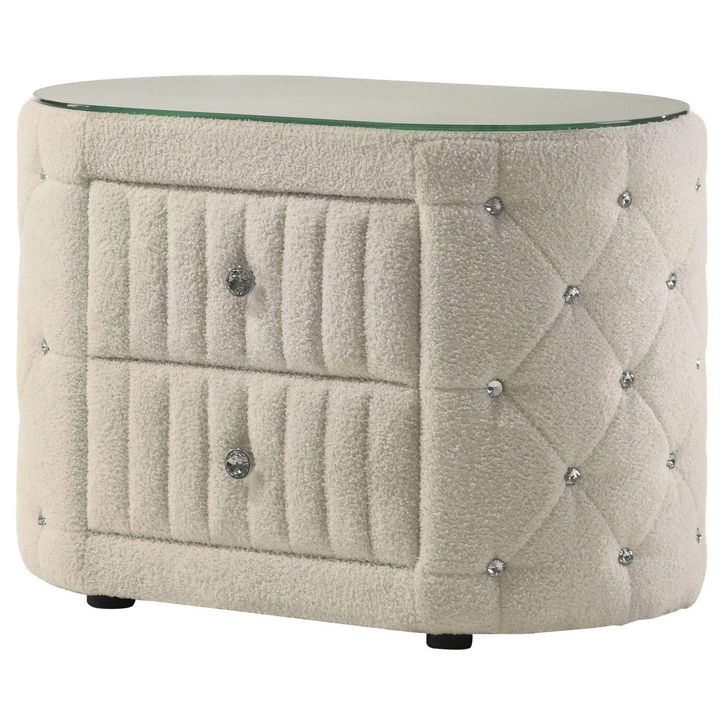 Santiago - Oval 2 Drawer Upholstered Nightstand - Ivory