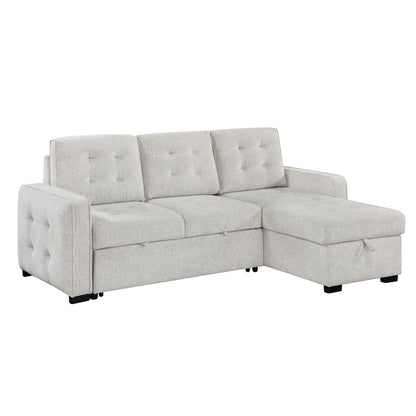Gustavo - Sofa, Pull Out Bed, Storage Chaise, USB And Cup Holders - Beige