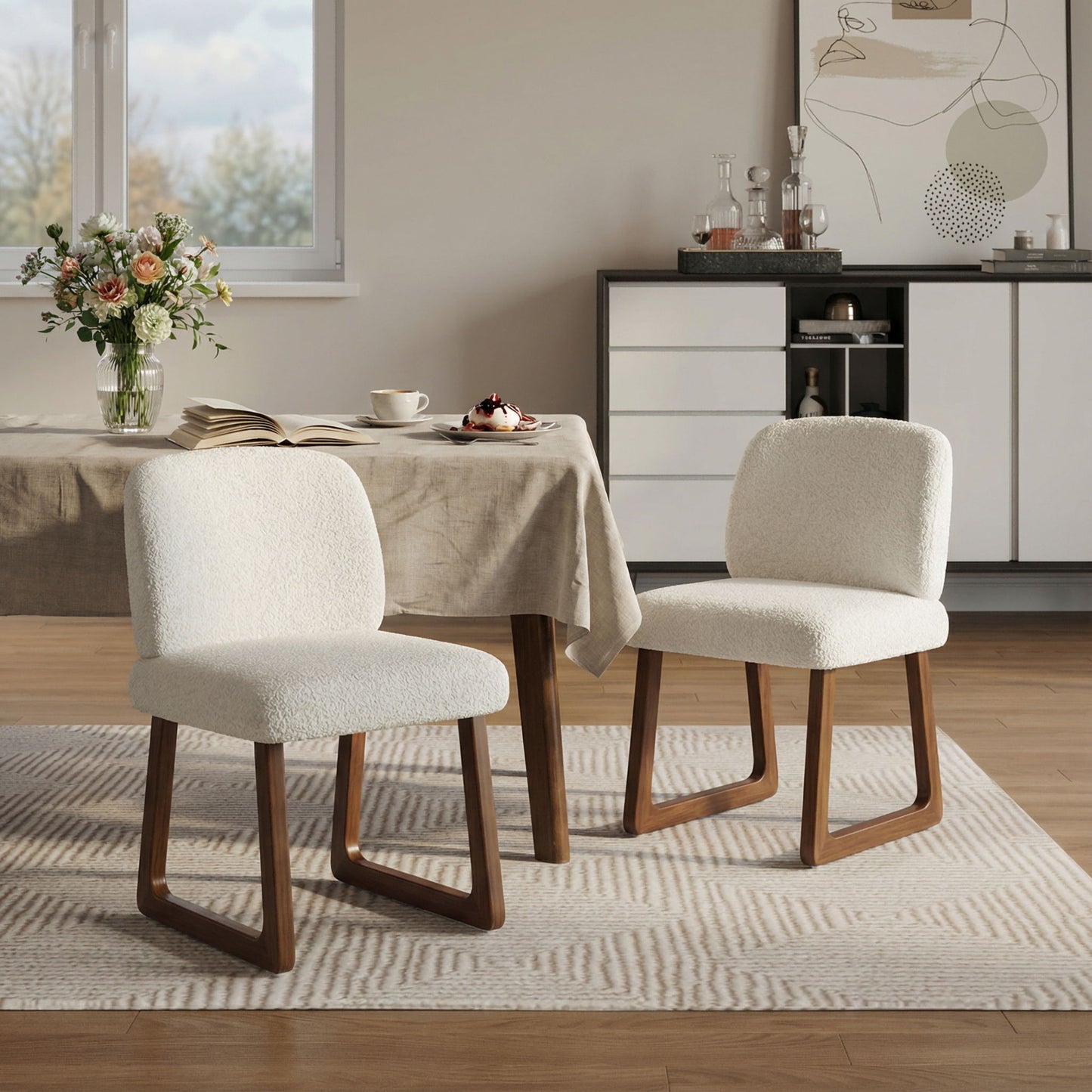 Dining Chair With Curved Legs (Set of 2) - Beige / Brown