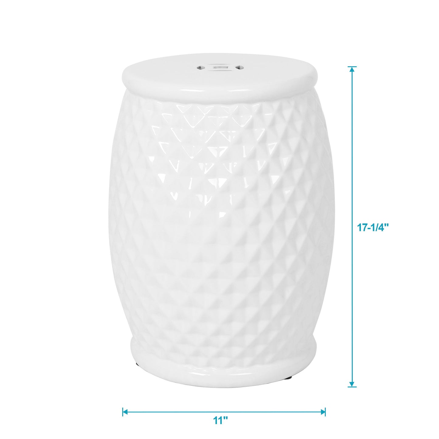 Glazed Ceramic Drum Stool Indoor / Outdoor Side Table Ceramic - White