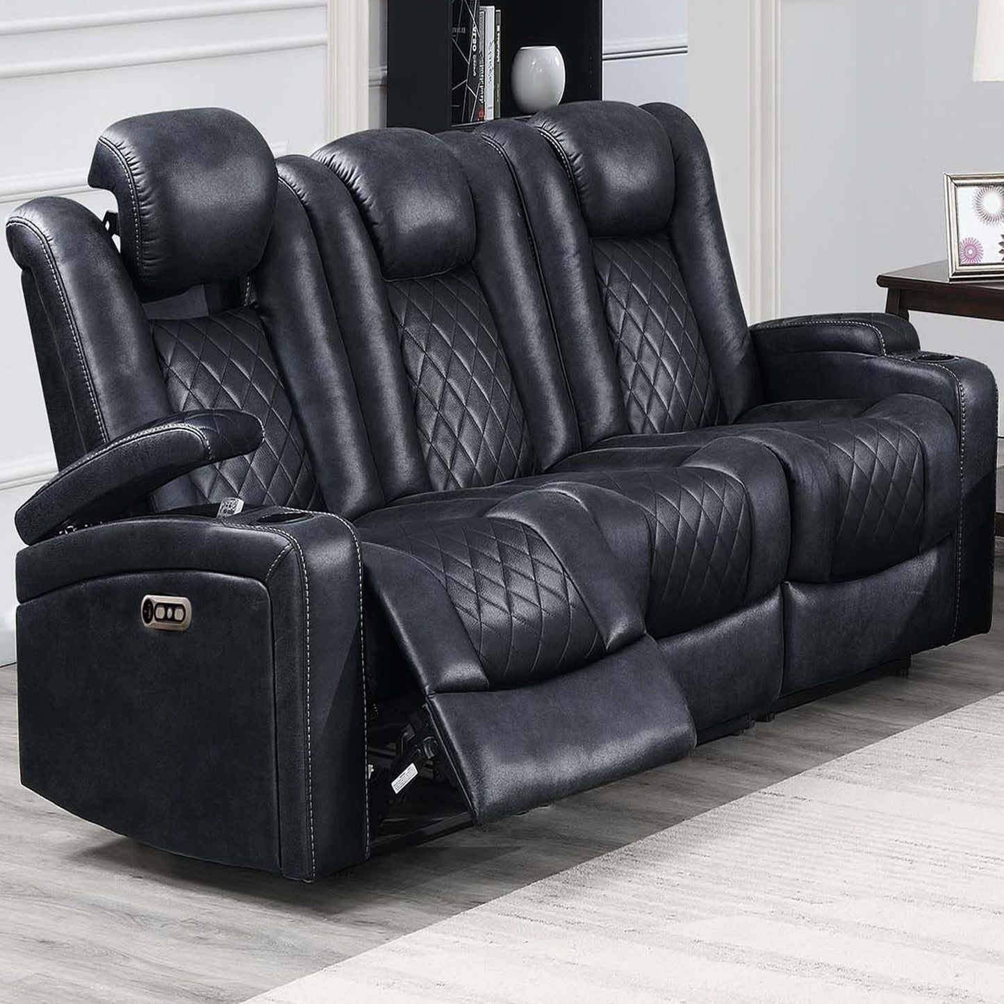Power Reclining Sofa With Adjustable Headrest - Inky Blue