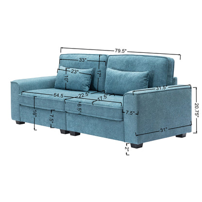 Modern Fabric Sofa With Cushions, Sleek Arm Design