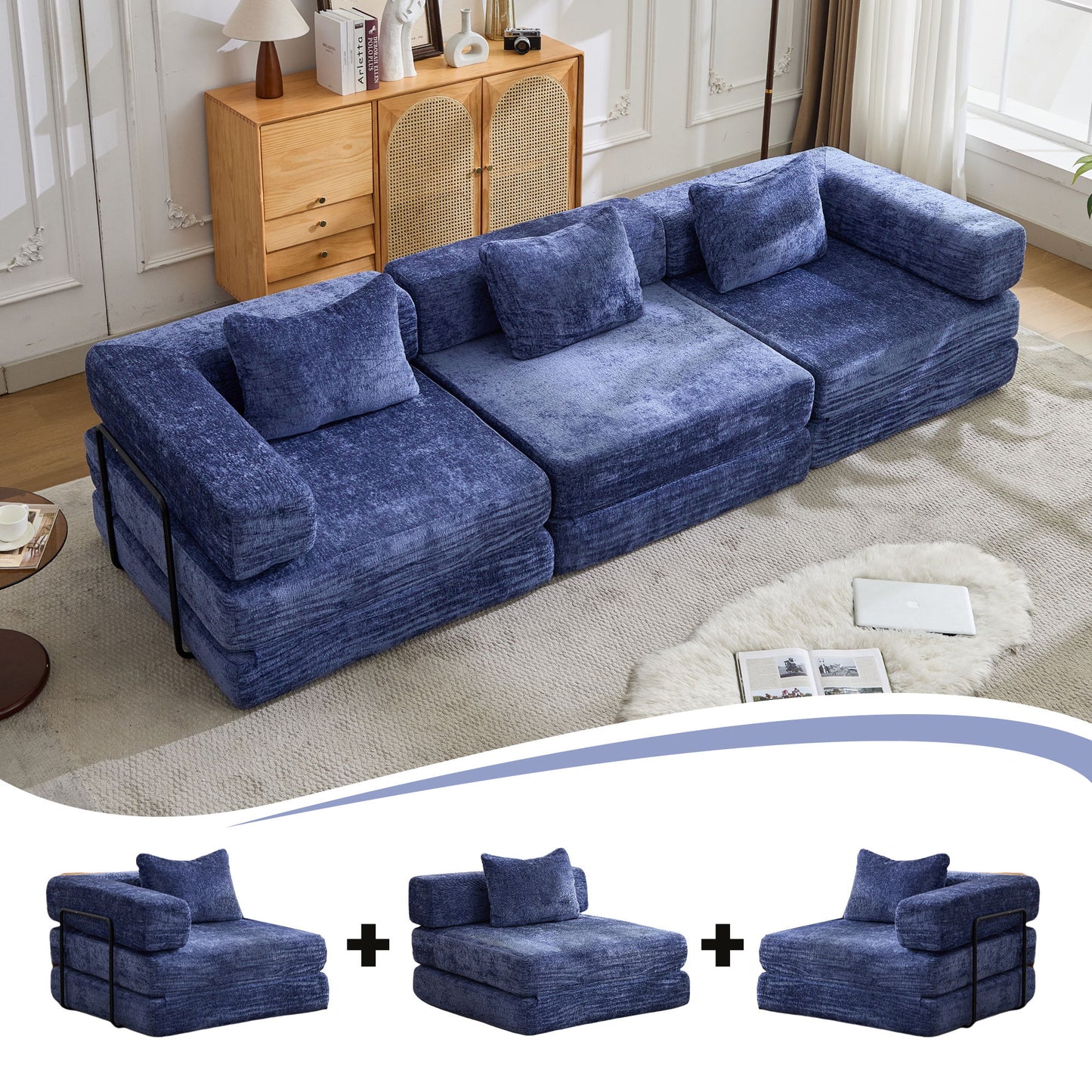 Convertible Floor Sofa Bed, Boneless Modular Sectional Sofa For Living Room