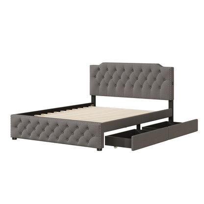 Upholstered Platform Bed With 2 Drawers And 2 Sets Of USB Ports On Each Side, Fabric