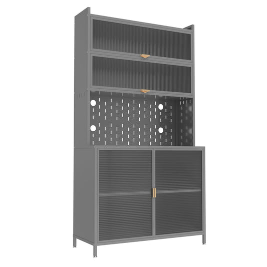 Tall Kitchen Pantry Cabinet With Flip Doors And Pegboard, Anti Tip Steel Storage Hutch