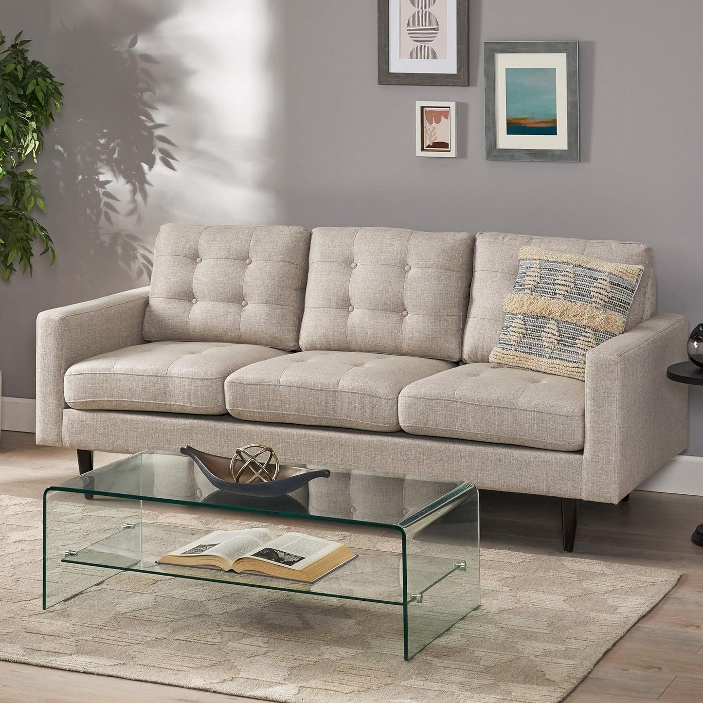 Jenny - Contemporary Tufted Fabric 3 Seater Sofa