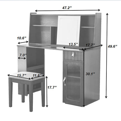 Modern Elegance Makeup Vanity Desk With Adjustable Lighted Mirror Storage Shelves Drawer And Cabinet - Walnut