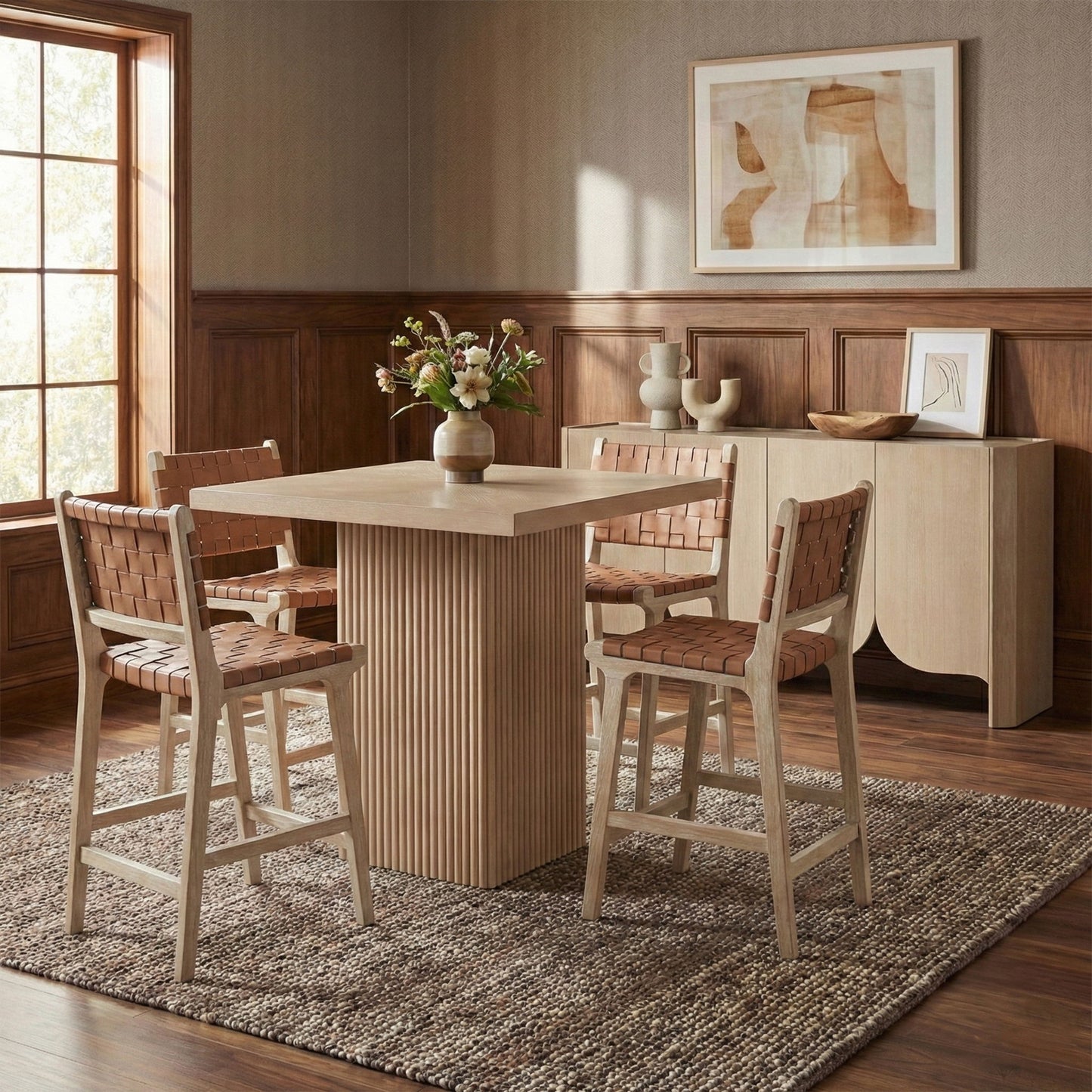 Entwine - Vegan Leather Upholstered Counter Stool - Painted Natural