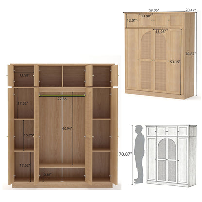 8 Door Armoire Wardrobe With Adjustable Shelves And Hanging Rod
