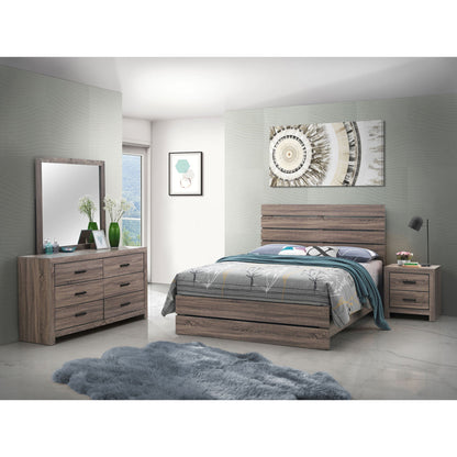 Geary - 4 Piece Queen Slatted Headboard Panel Bedroom Set - Oak