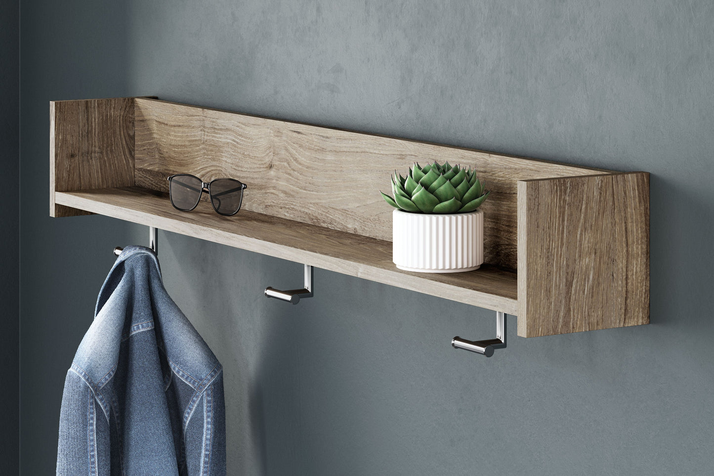 Oliah - Wall Mounted Coat Rack w/Shelf - Natural
