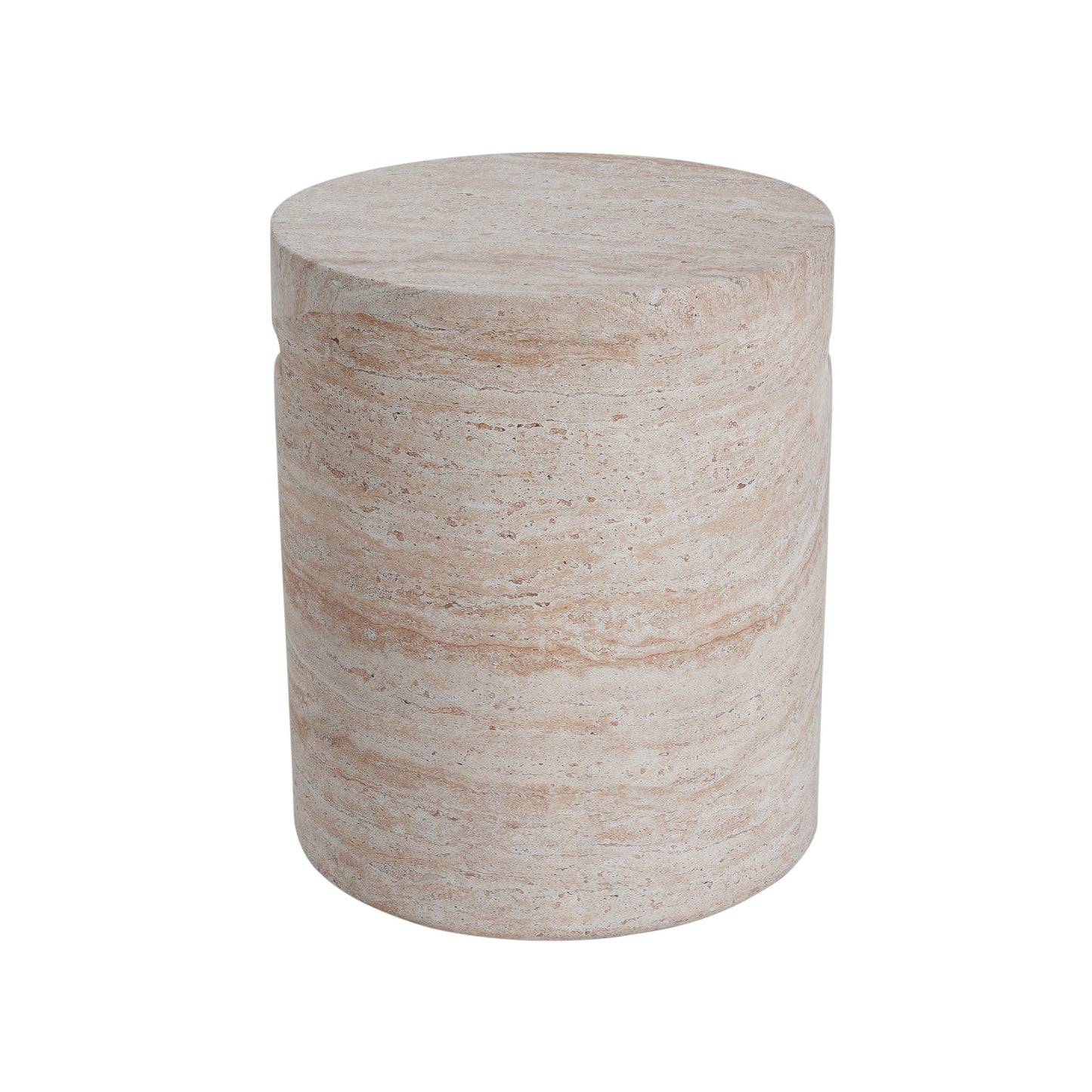 Modern Concrete Side Table With Travertine, Indoor / Outdoor Use - Beige