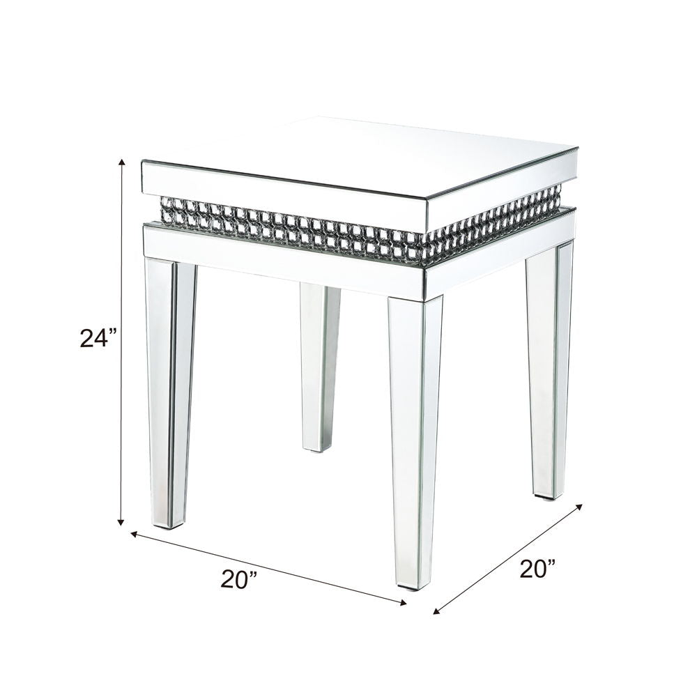 Lotus - 20" End Table - Mirrored & Faux Ice Cube Crystals