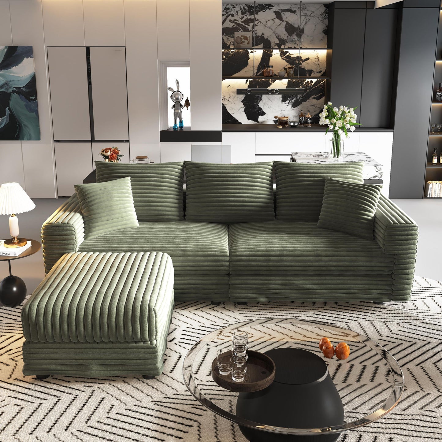 Convertible Deep Seat Sofa With Soft Pillows And Ottomans