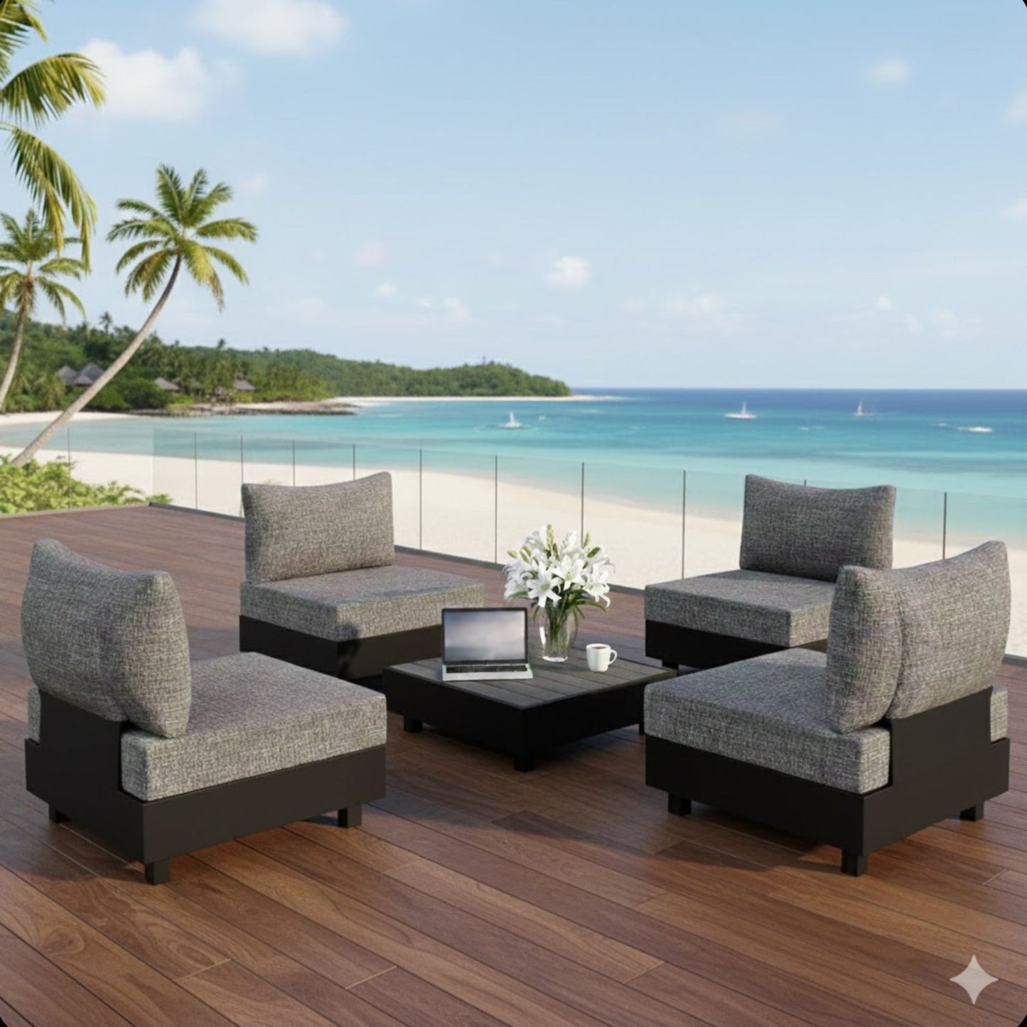 Patio Sectional Set With Modular Armless Chairs And Coffee Table - Gray