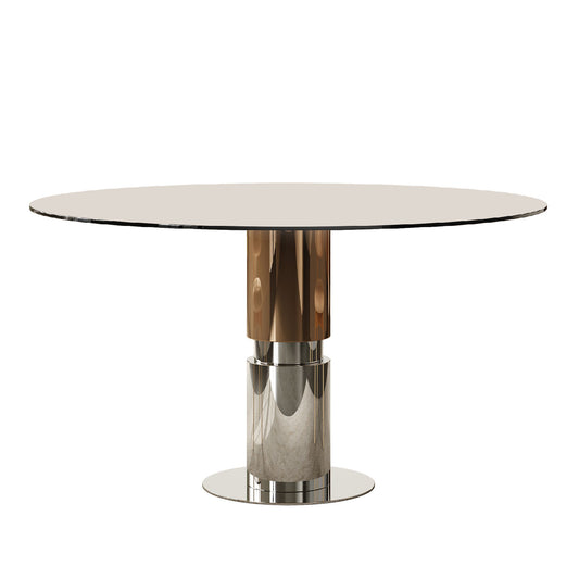 Round Glass Dining Table, Suitable For 2 - 4 People - Brown