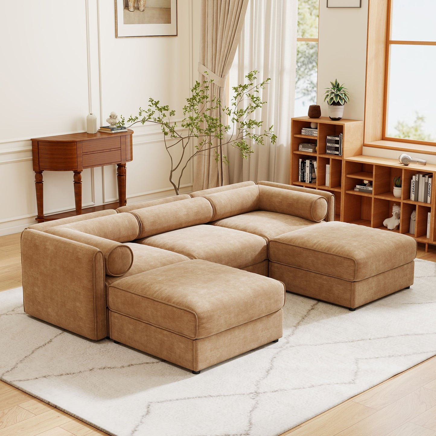 Contemporary Elegant Sofa With Storage And Ottoman
