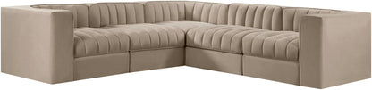 Rummi - Symmetrical Velvet Performance Fabric Upholstered 5 Piece Modular Sectional