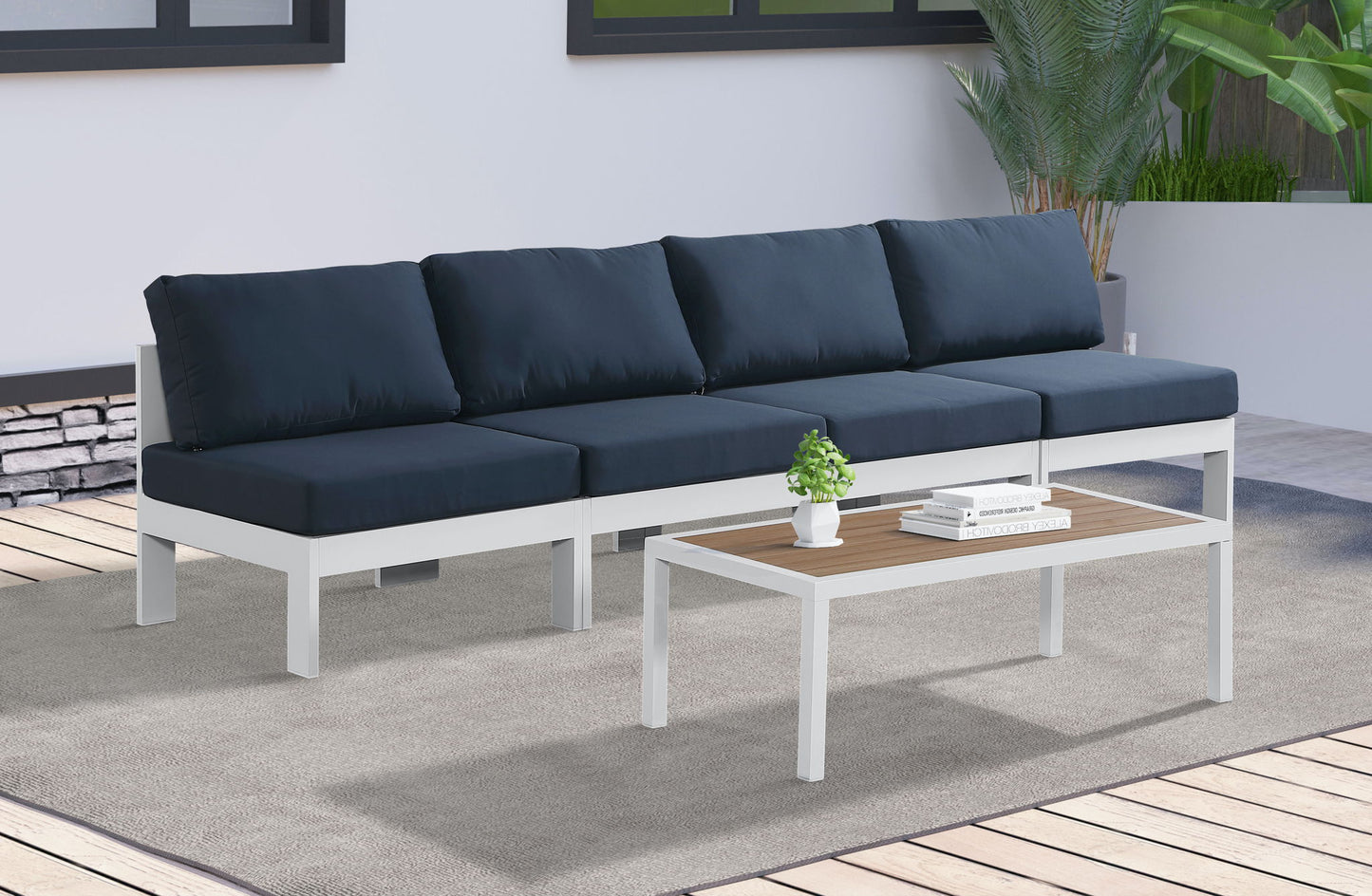 Nizuc - Outdoor Patio 4 Seat Armless Modular Sofa With White Frame
