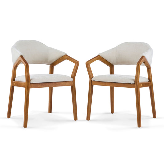 Indoor Upholstered Dining Armchair (Set of 2) - Beige / Teak