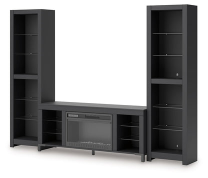 Cayberry - 3-Piece Entertainment Center With Electric Fireplace - Black