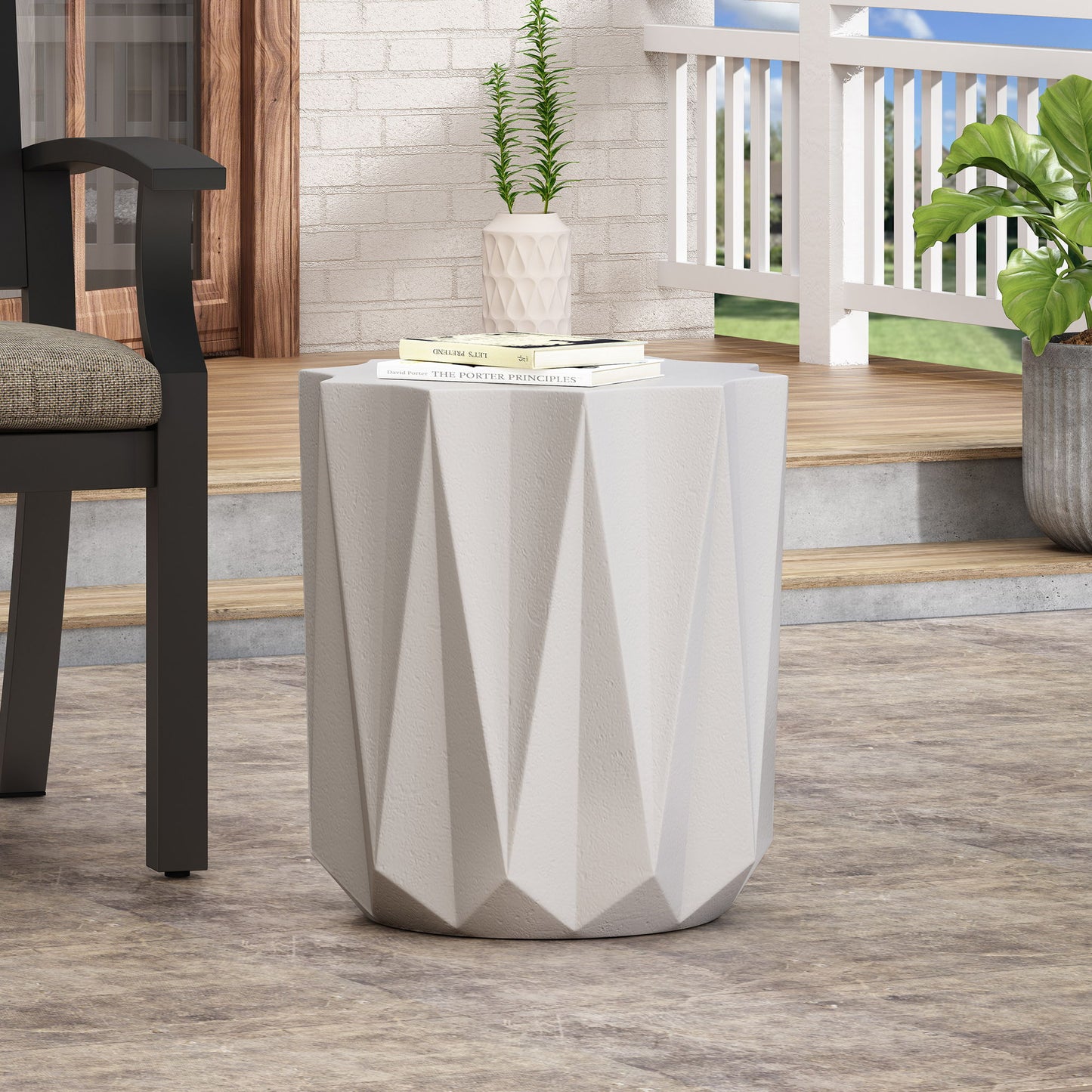 Outdoor Lightweight Concrete Side Table - Antique White