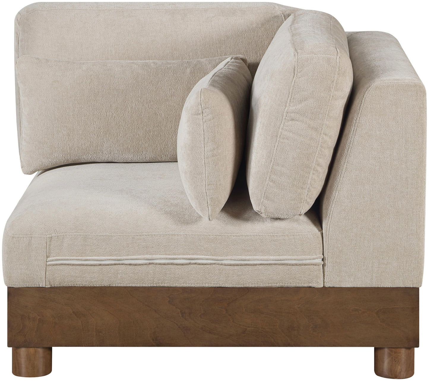 Turin - Chenille Fabric Upholstered Modular Corner Chair - Taupe / Brown Walnut