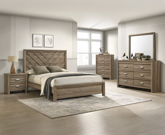 Valor - King 5 Piece Bedroom Set - Light Brown