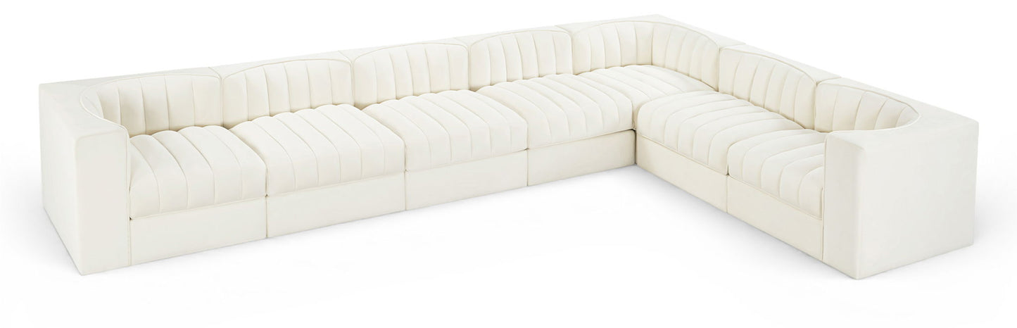 Rummi - Velvet Performance Fabric Upholstered 7 Piece Modular Sectional (With 3 Corner Chairs)