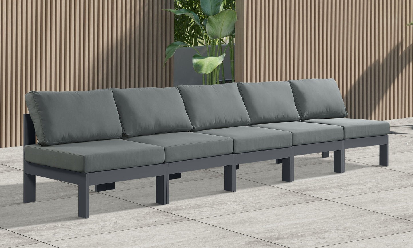 Nizuc - Outdoor Patio 5 Seat Modular Armless Sofa With Gray Frame
