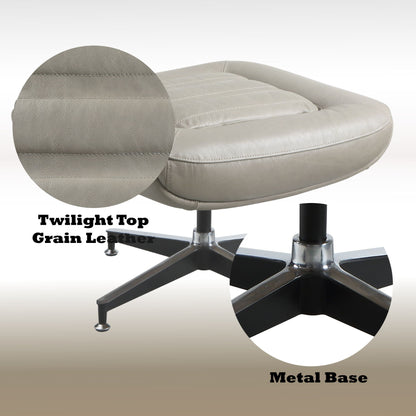 Piran - Twilight Top Grain Leather Accent Chair And Ottoman With Swivel - Gray