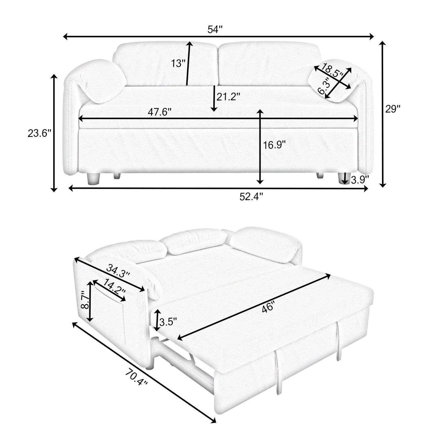 Sofa, Dual Purpose Lounge With Retractable Queen Size Bed