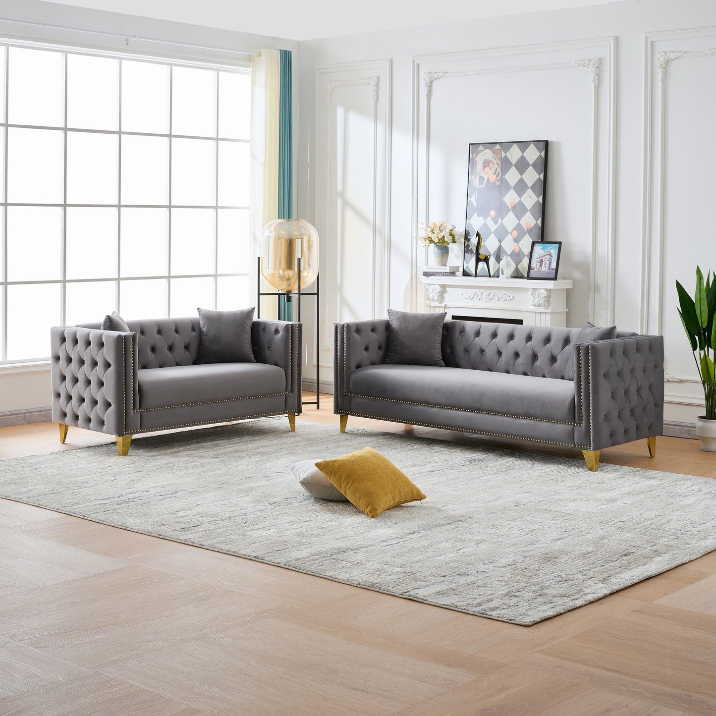 Deep Seat Sofa With Button Nailhead, Square Arm Couches