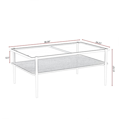 Rectangle Coffee Table With Tempered Glass Top And Legs, Modern Table For Living Room