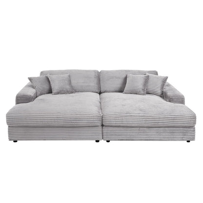 Hilde - Sectional Sofa With 4 Pillows - Light Gray Corduroy