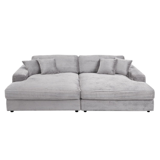 Hilde - Sectional Sofa With 4 Pillows - Light Gray Corduroy