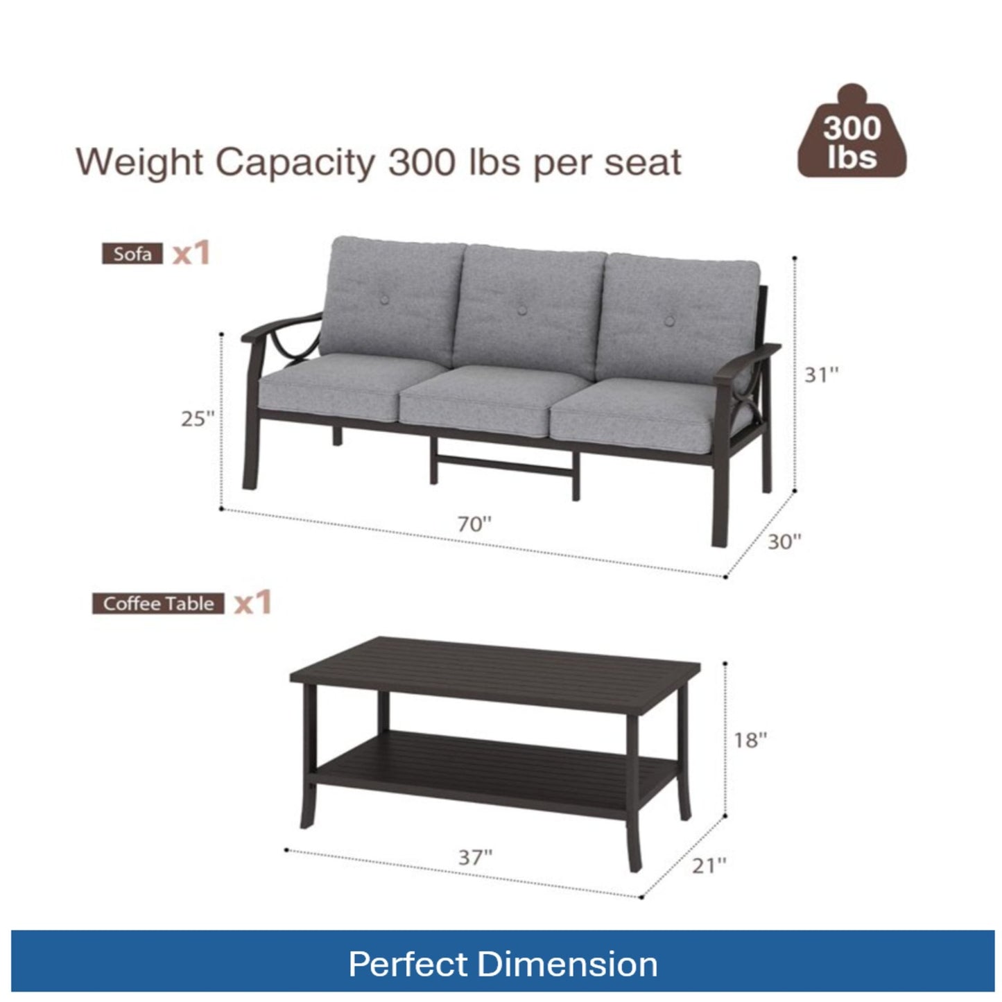 Patio Furniture Set With Coffee Table And Cushions For Backyard
