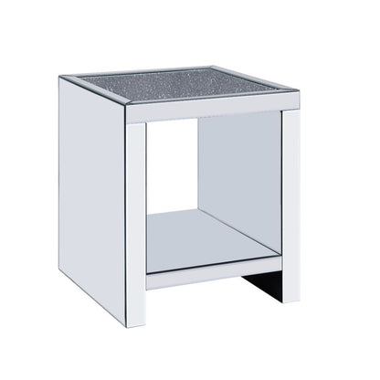 Noralie - End Table With Open Storage Compartment - Clear Glass, Mirrored & Faux Diamonds