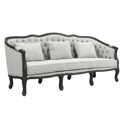 Samael - Sofa With 3 Pillows - Gray Linen & Dark Brown