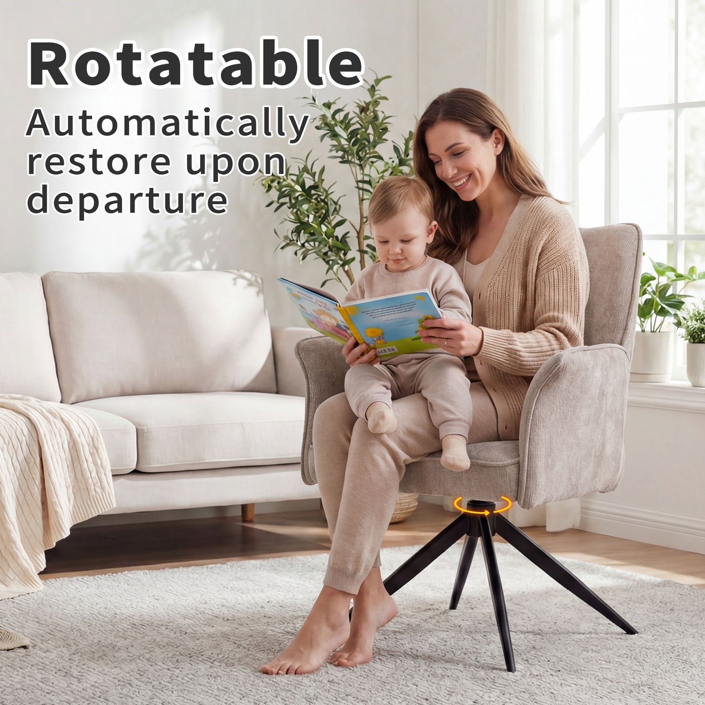 Dining Chair With Soft Cushion And 360° Rotation, Comfortable Armrest For Kitchen (Set of 2) - Gray