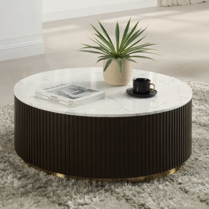 Clayten - Coffee Table - White Natural Marble Top & Espresso